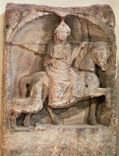 Relief darstellend Epona, gallische Göttin und Beschützerin der Pferde, Reiter und Reisenden, aus Mellicey, Saone-et-Loire, ca. 50 v. Chr.-400 n. Chr. von Gallo Roman